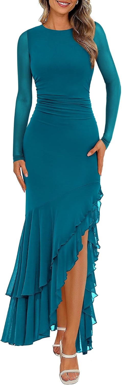 BTFBM Women's Maxi Dresses Fall 2026 Long Sleeve Wedding Guest Dress