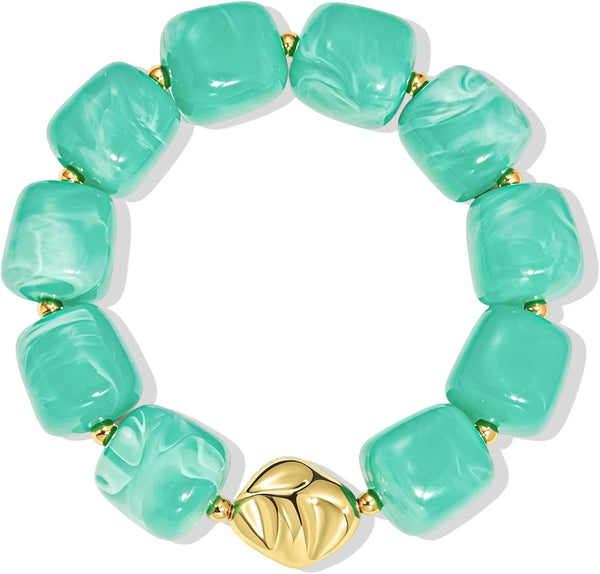 Bead Bracelet for Women Vibrant Color Resin Beads Bracelets Elastic Stretch Chunky Bracelet Boho Summer Beach Vacation Jewelry