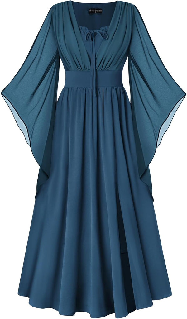Scarlet Darkness Renaissance Costume Women Pirate Medieval Maxi Dress
