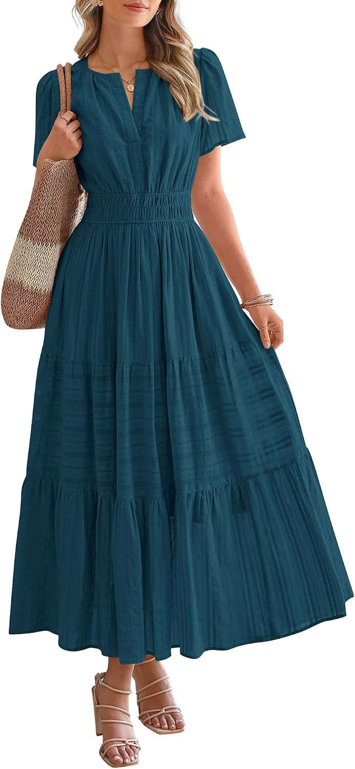 BTFBM Womens Summer 2026 Casual Maxi Dresses Lightweight Short Sleeve Dress