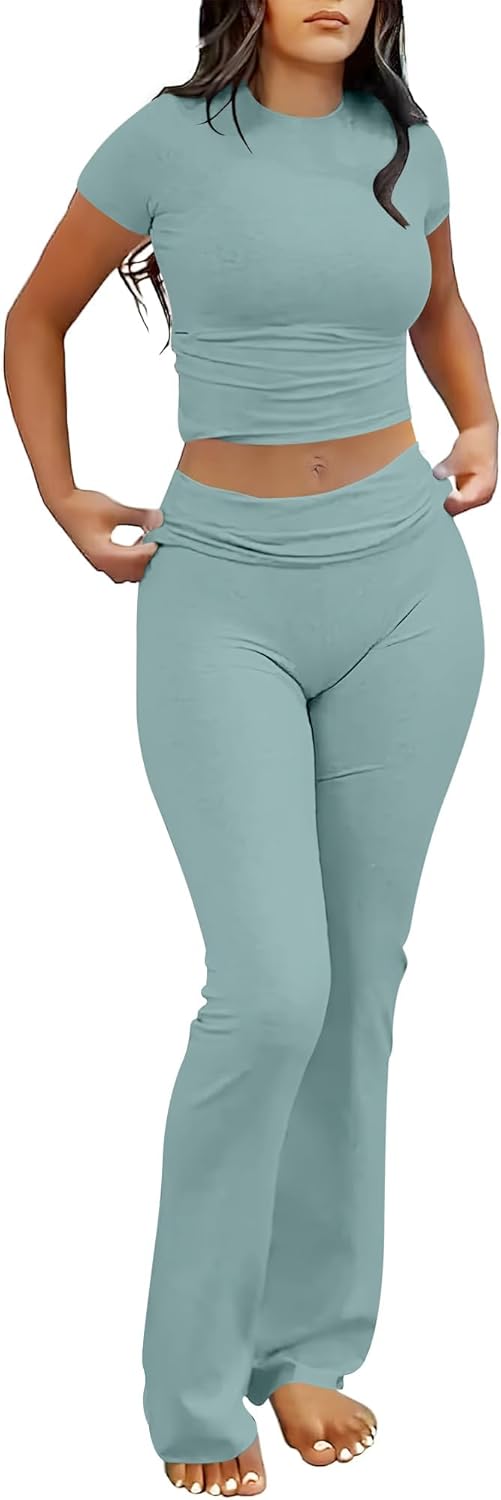 Lounge Sets For Women 2 Piece Foldover Yoga Flare Leggings