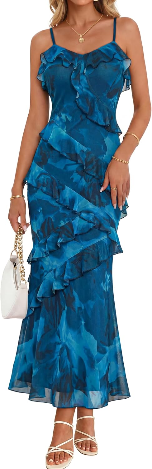 MEROKEETY Summer Floral Wedding Guest Maxi Dress Women 2026 Formal Cocktail Main image