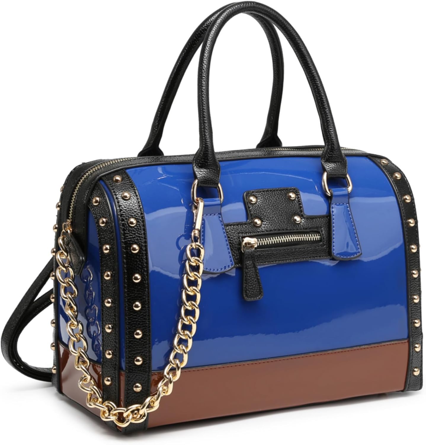 Women's Barrel Bag Shiny Patent Faux Leather Top-Handle Satchel