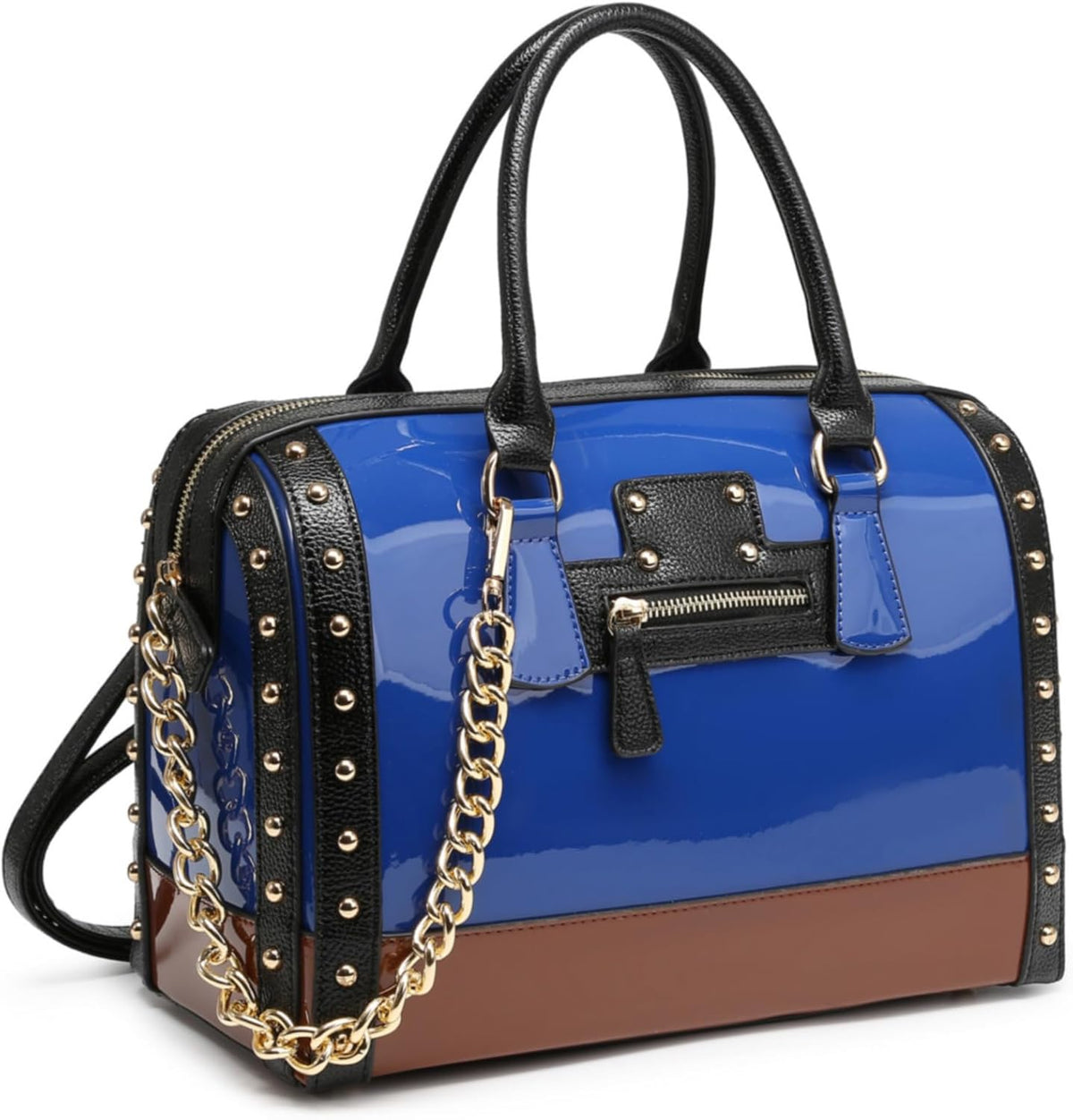 Women's Barrel Bag Shiny Patent Faux Leather Top-Handle Satchel