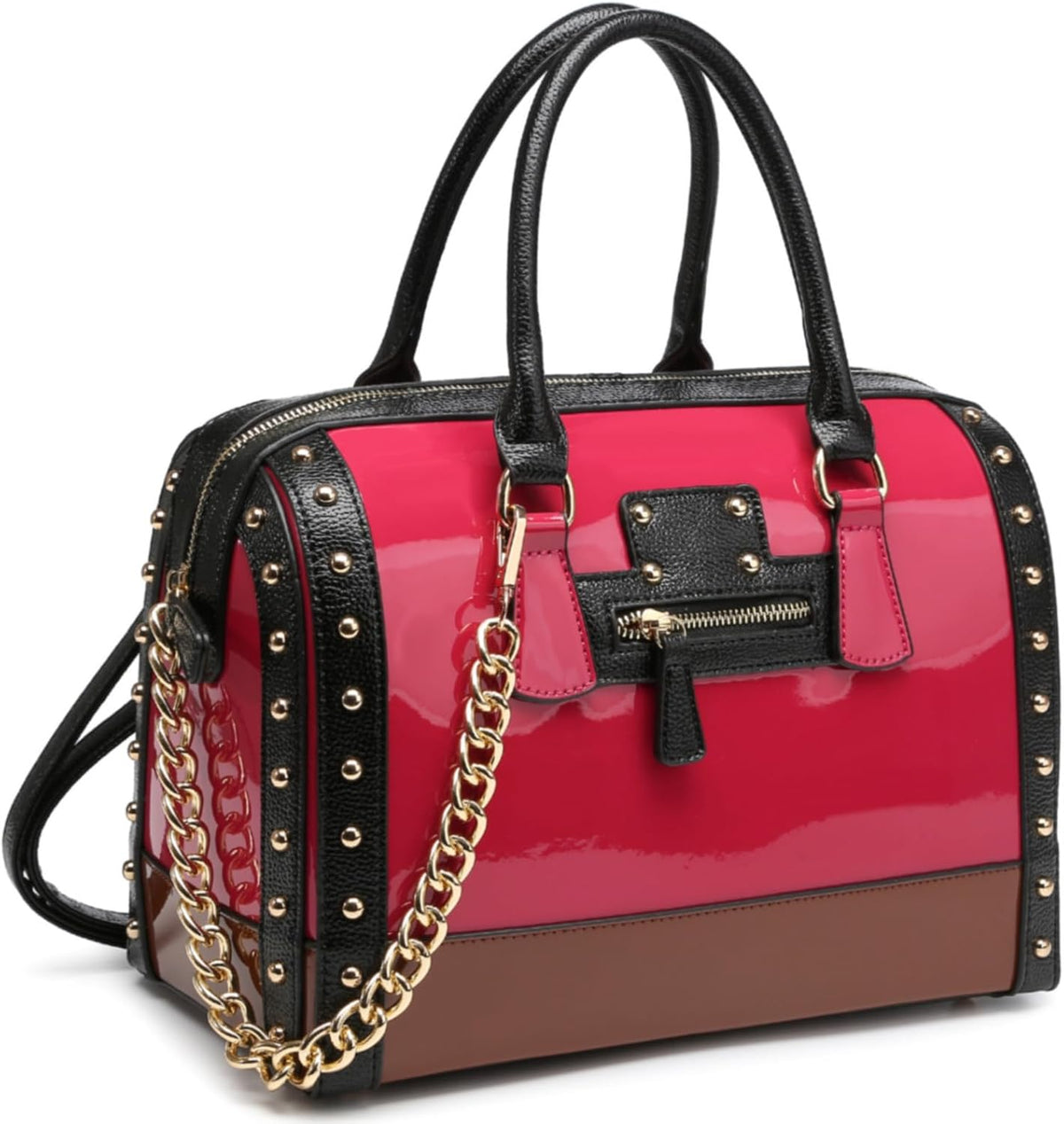 Women's Barrel Bag Shiny Patent Faux Leather Top-Handle Satchel