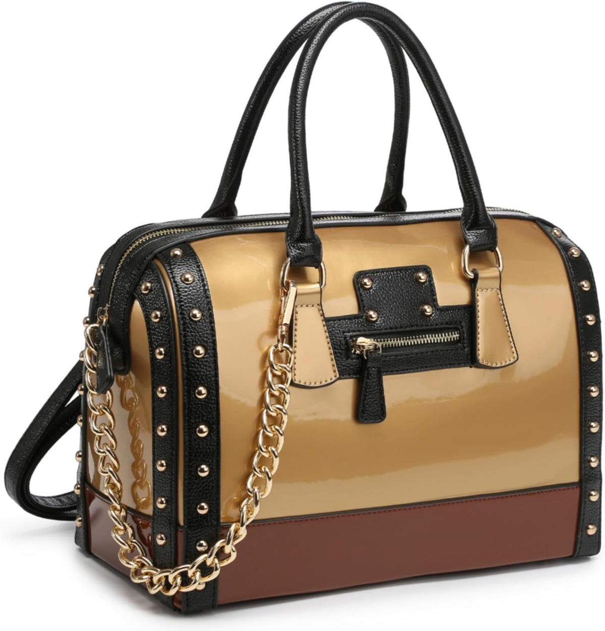 Women's Barrel Bag Shiny Patent Faux Leather Top-Handle Satchel