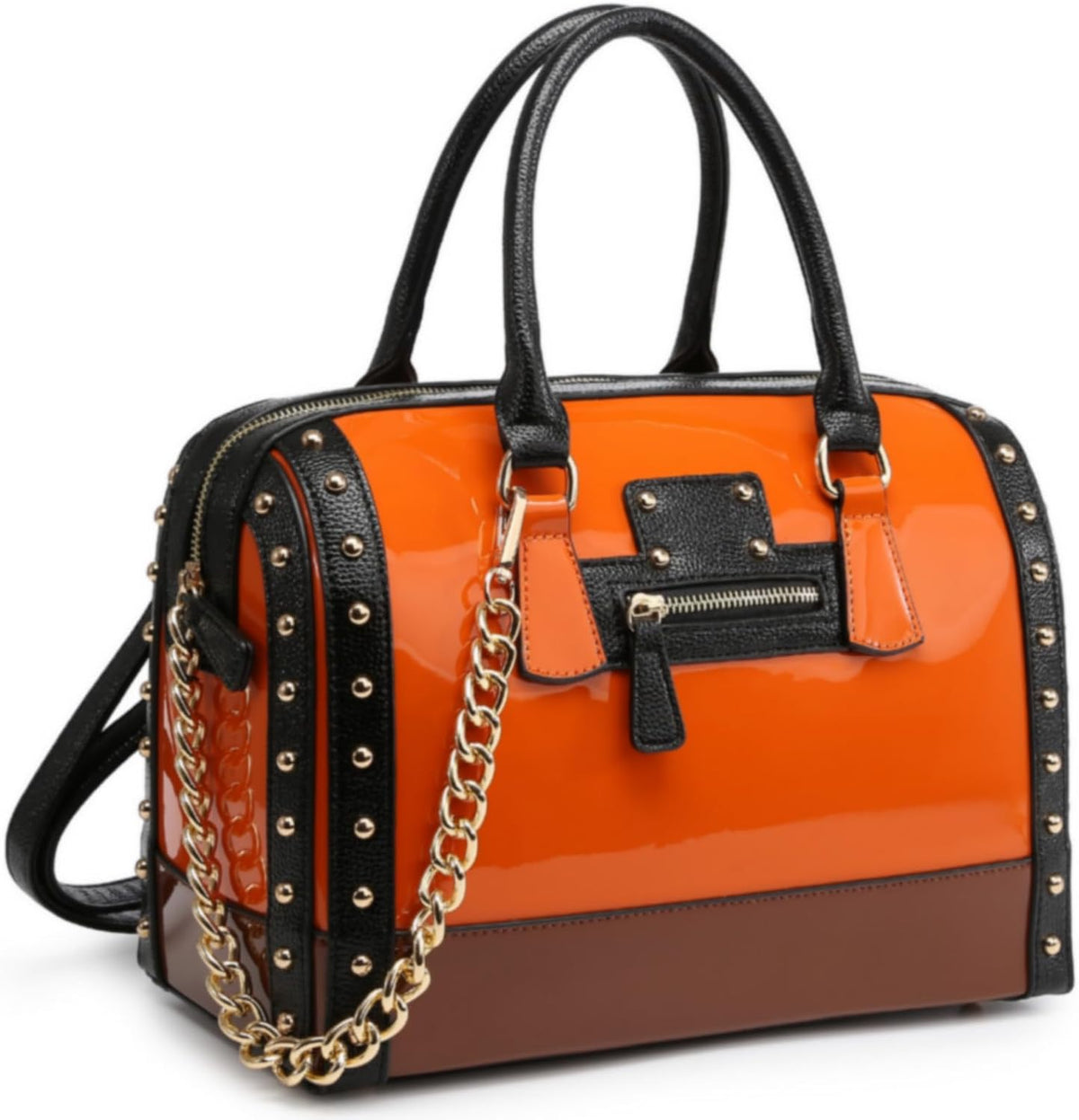 Women's Barrel Bag Shiny Patent Faux Leather Top-Handle Satchel