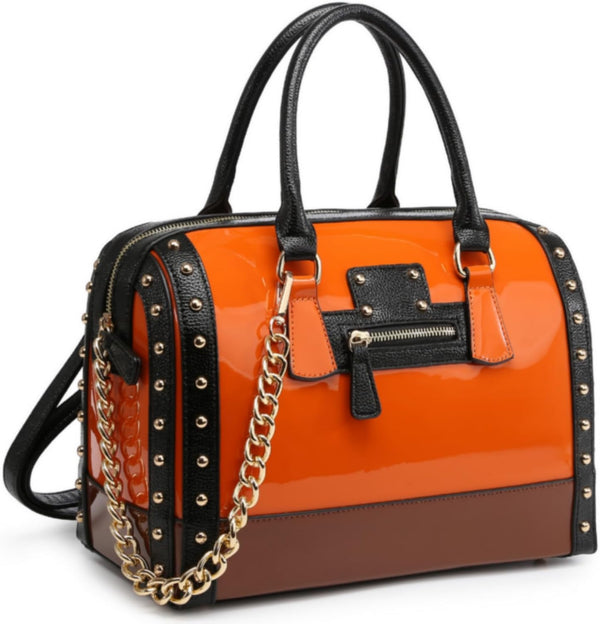 Women's Barrel Bag Shiny Patent Faux Leather Top-Handle Satchel