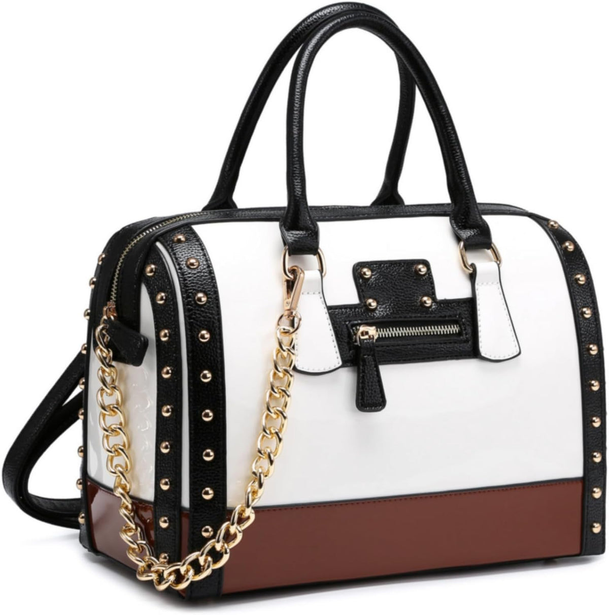 Women's Barrel Bag Shiny Patent Faux Leather Top-Handle Satchel