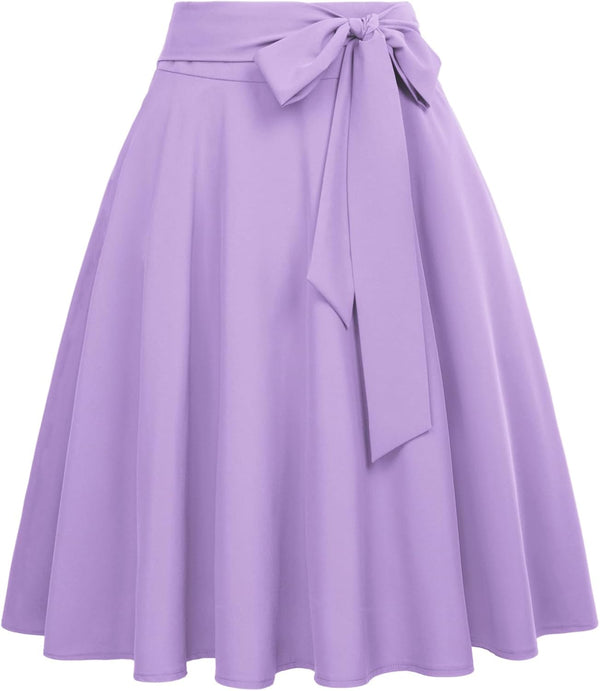 Belle Poque Women's High Waist A-Line Pockets Skirt Skater Flared Midi Skirt Vinage Skirt