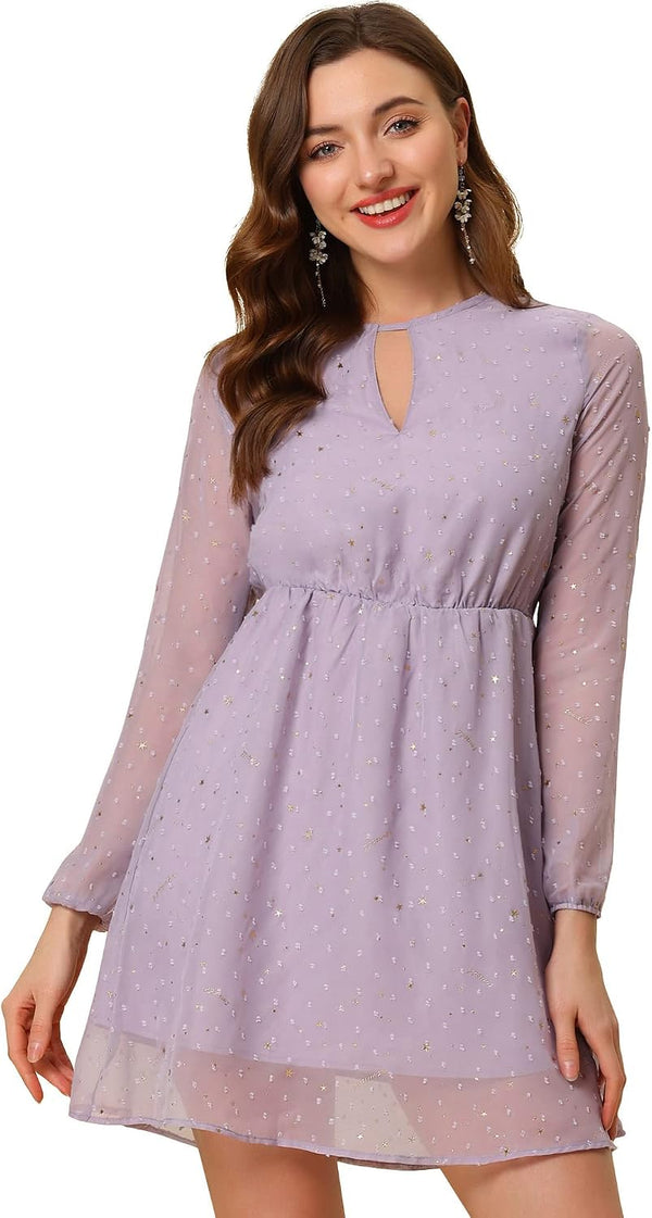 Allegra K Women Metallic Star Choker V Neck Party Flared A-Line Dress