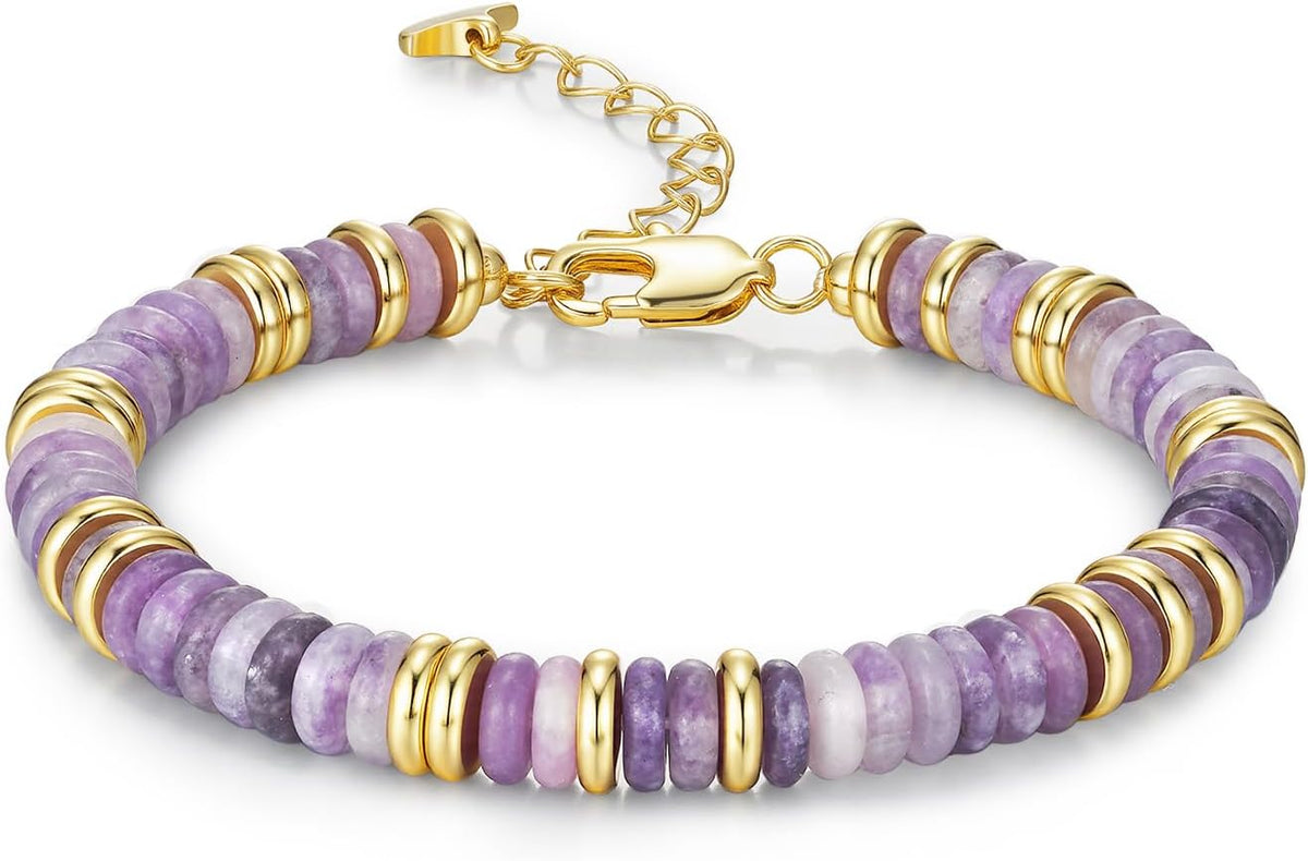 SNGIA Colorful 18K Gold Plated Bracelets for Women, Stack Bangle Beaded Stone Jewelry Accessories Set for Woman, Trendy Fashion Jewelry Gifts