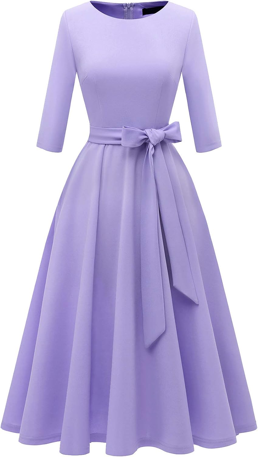 DRESSTELLS Cocktail Dresses for Women, Vintage Wedding Guest 3/4 Sleeves Formal Church Tea Dress