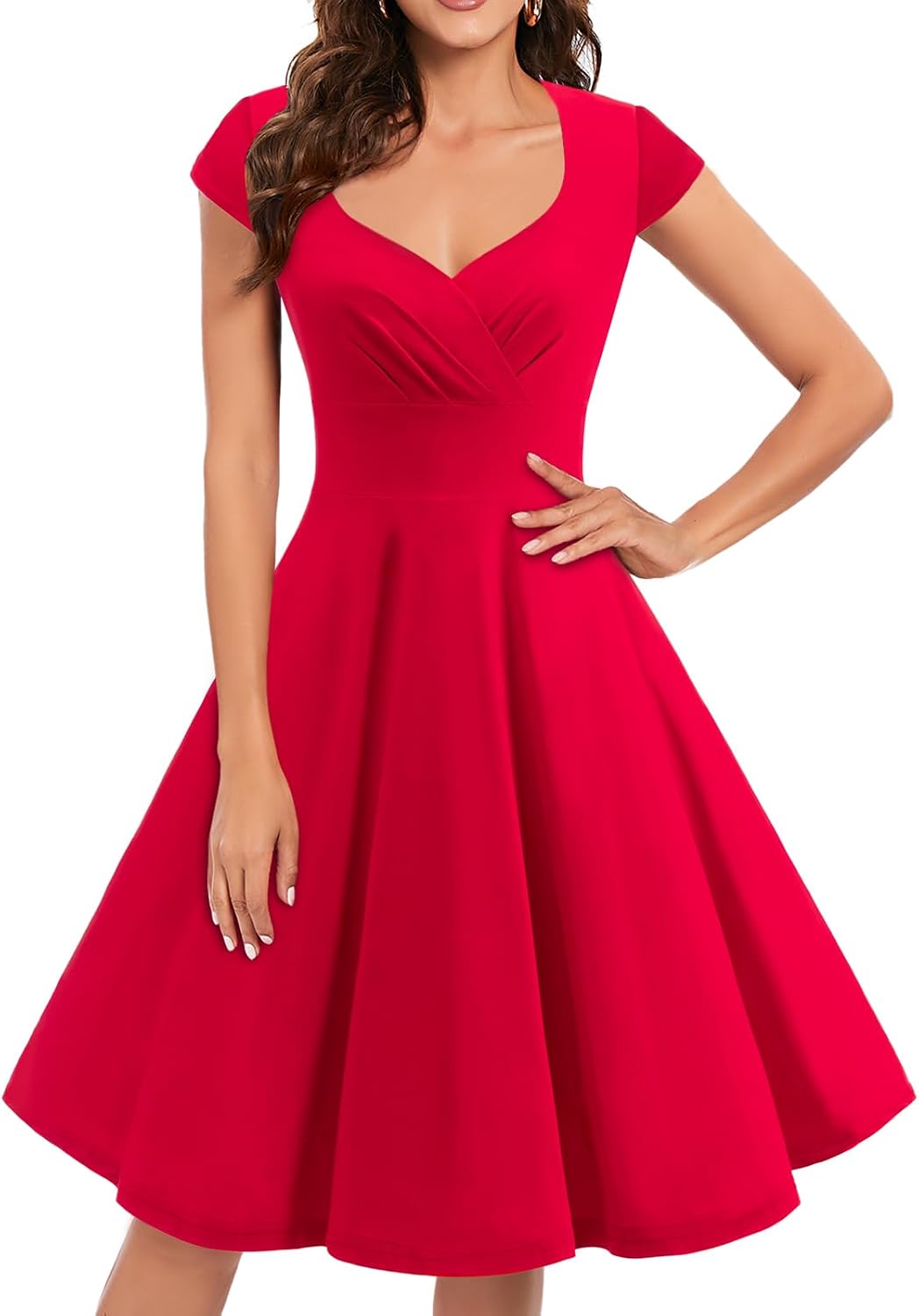 Bbonlinedress Womens Velvet Long Sleeve Formal Wedding Guest Vintage Cocktail Holiday Party Midi Dress