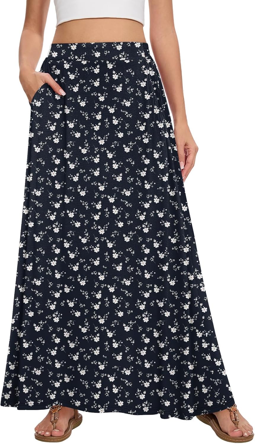 Womens Maxi Skirt Long Flowy Summer A-Line High Waist Skirts