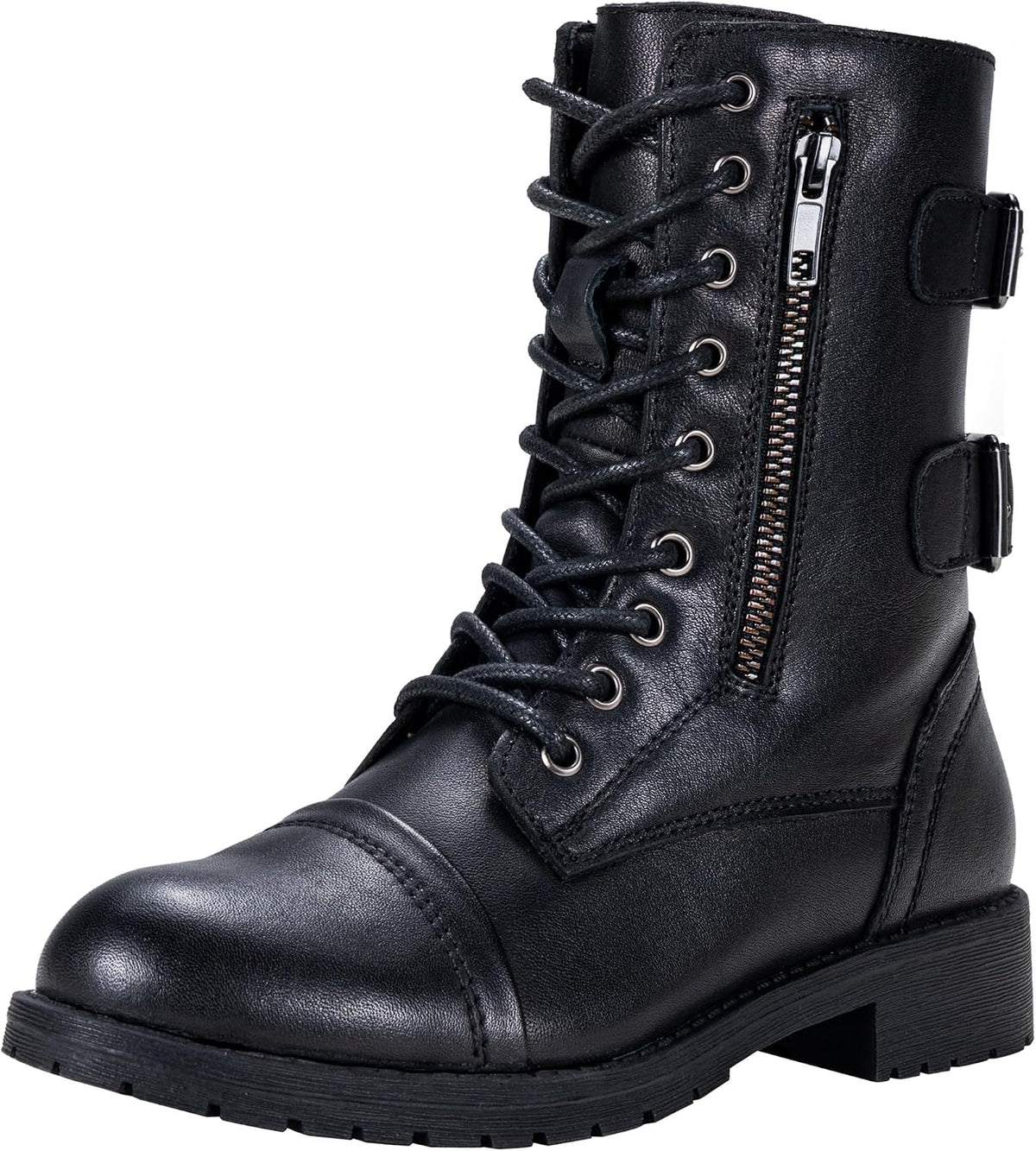 Women's Lace Up Mid Calf Combat Boots with Functional Pocket