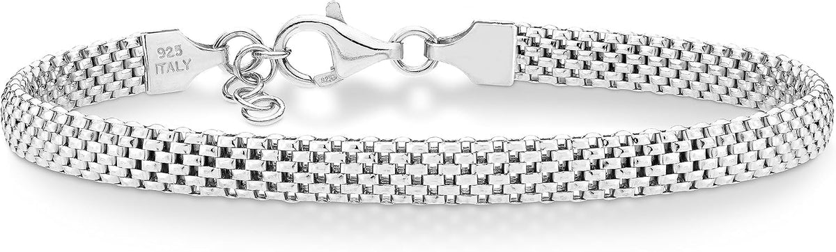 Miabella Italian 925 Sterling Silver 5mm Mesh Bracelet for Women