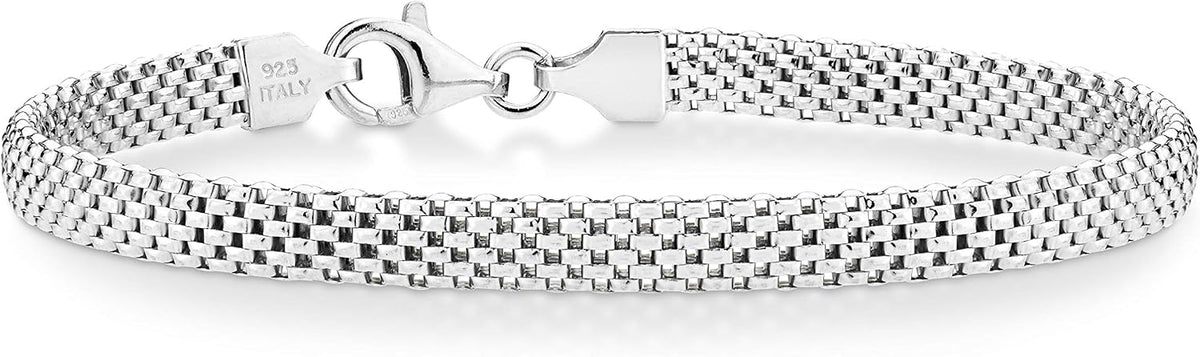 Miabella Italian 925 Sterling Silver 5mm Mesh Bracelet for Women