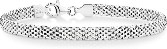 Miabella Italian 925 Sterling Silver 5mm Mesh Bracelet for Women