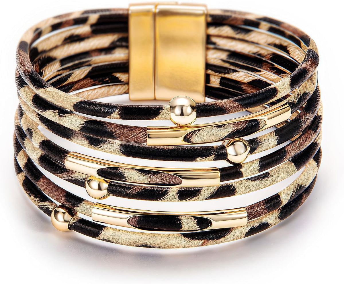 Fesciory Leather Wrap Bracelets for Women, Boho Western Layered Jewelry