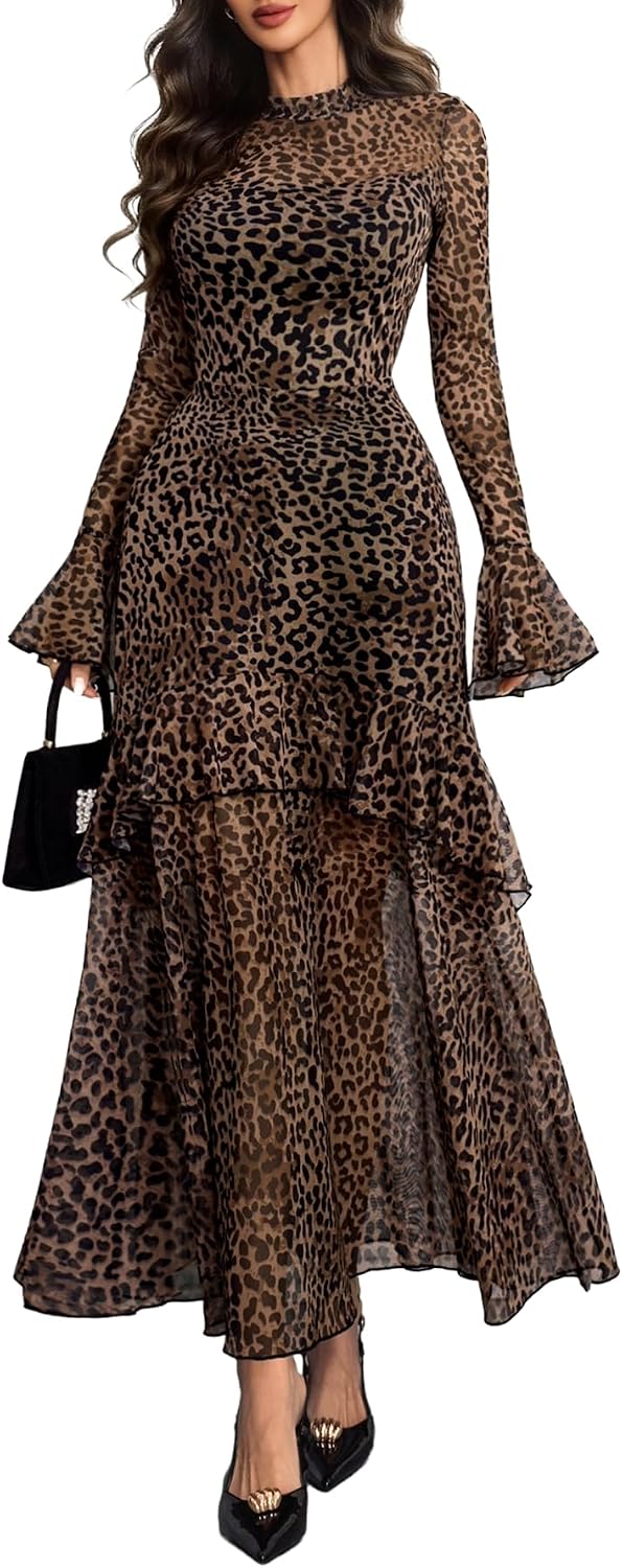 GothDark Women Floral Maxi Dress Bell Sleeve Party Wedding Guest Dresses Secondary image