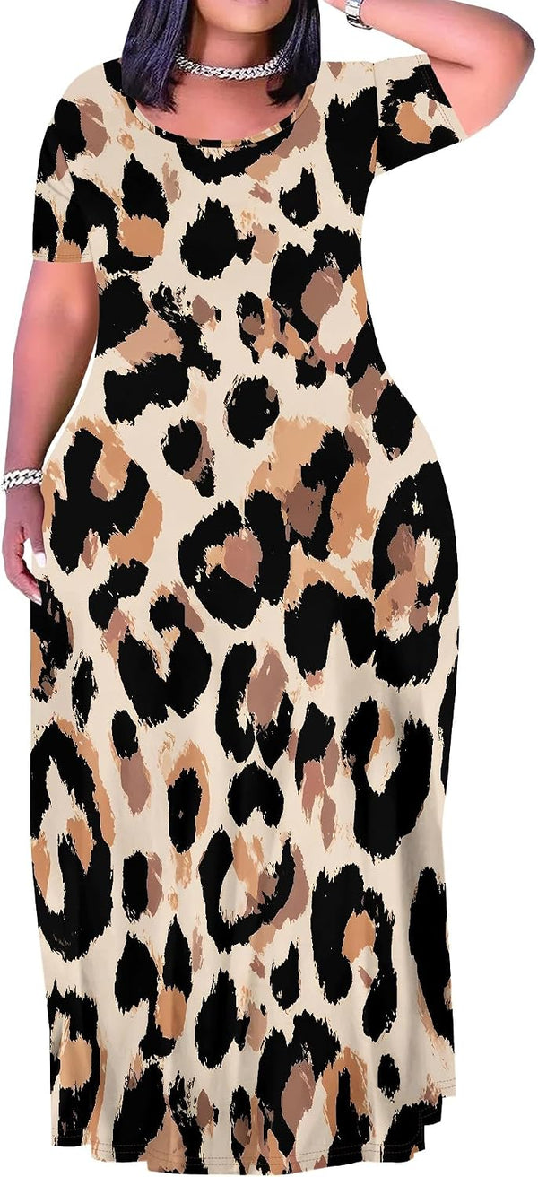 Plus Size Maxi Dress for Women Summer Short Sleeve Casual Sundress