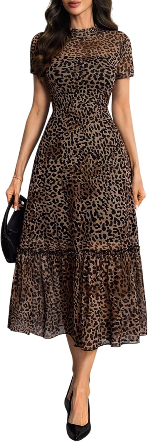 GothDark Women's Summer Floral Mesh Ruffle Casual Maxi Wedding Guest Dress