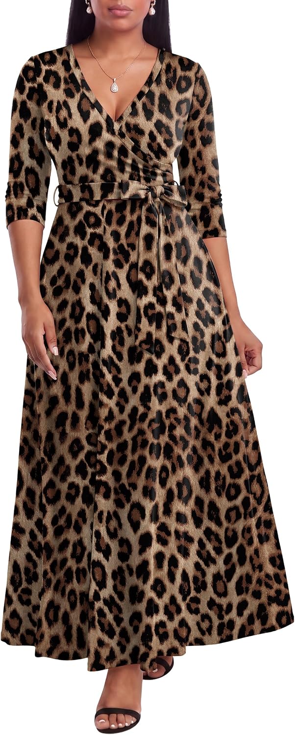 FANDEE Plus Size Maxi Dress for Women Casual Summer Sundress V-Neck 3/4 Sleeve