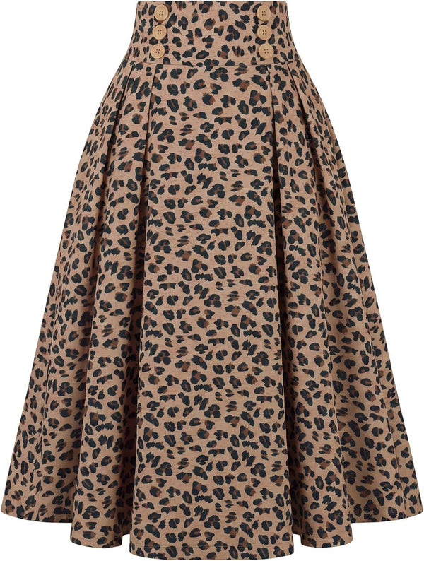 Belle Poque Women's Midi Pleated A-Line Skirts Pockets