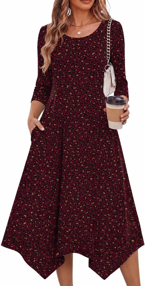 Zeagoo Midi Dresses Women 2026 Dress 3/4 Sleeve A Line Casual Dresses with Pockets