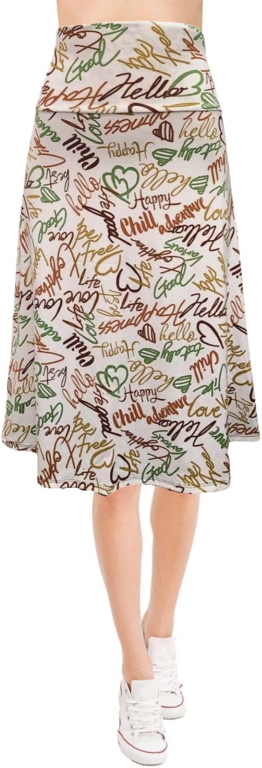 Women's A-Line Foldover Lightweight Flare Midi Pull On Closure Skirt