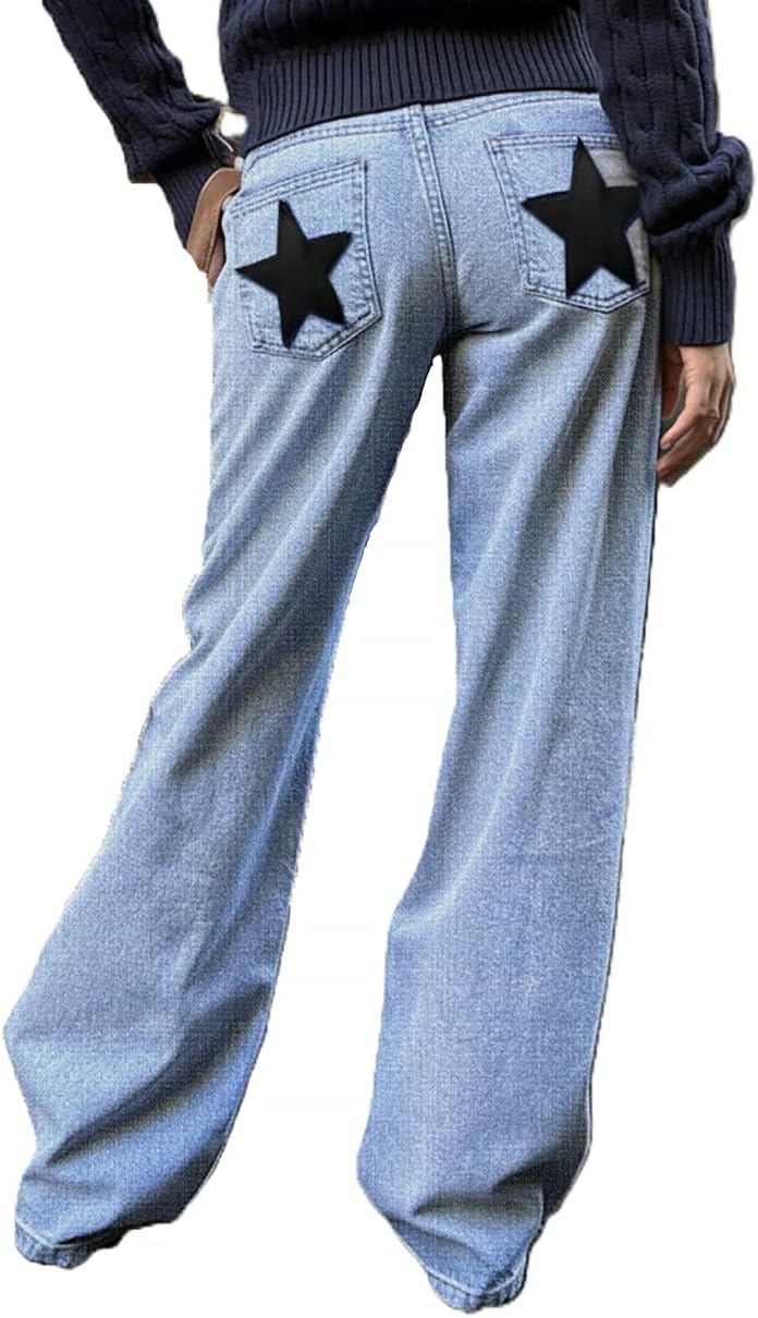 Jeans For Women's Jeans With Star Patches, Vintage Y2k Denim