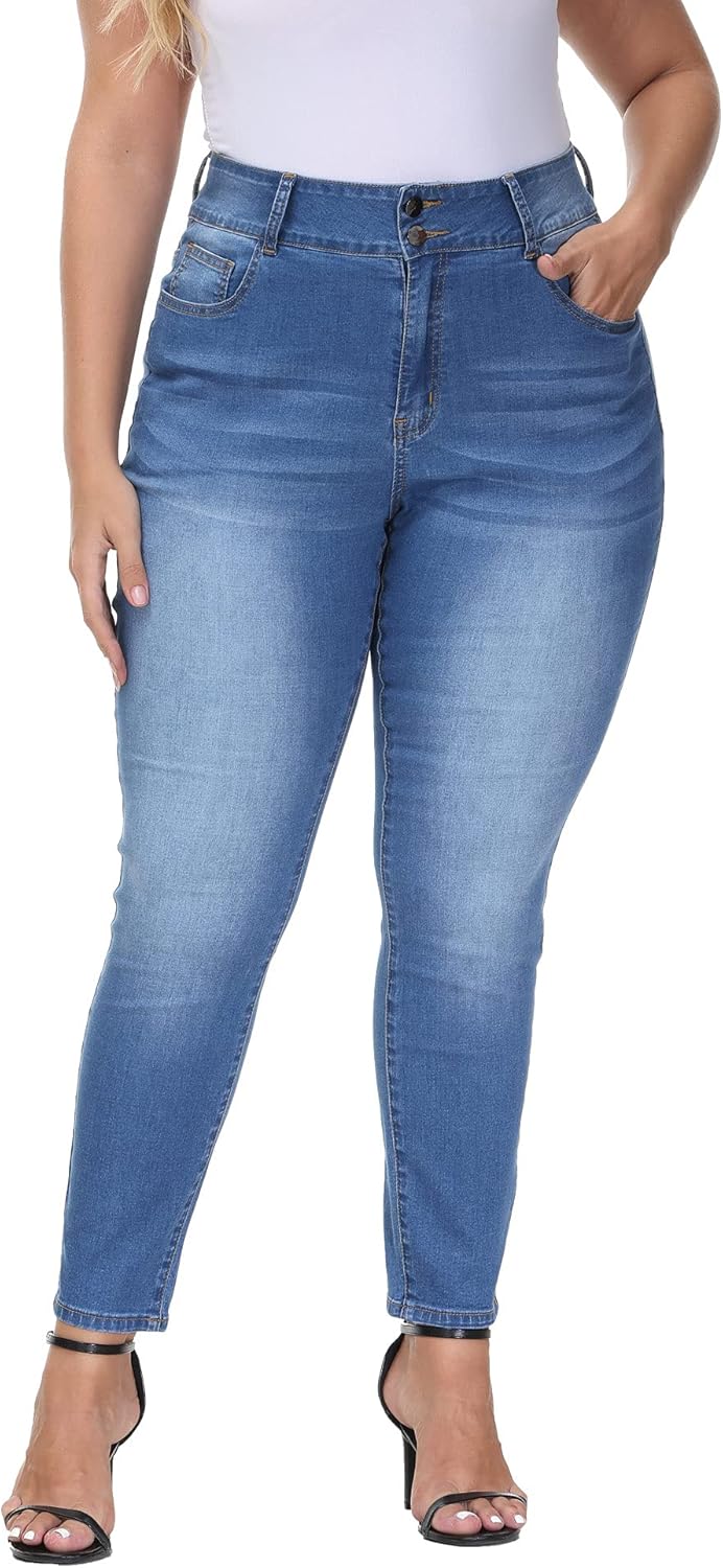 Womens Plus Size Skinny Jeans High Waisted Stretchy Classic