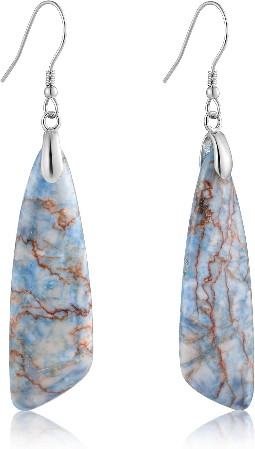 Jasper Stone Fishhook Drop Earrings