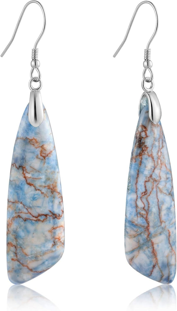 Jasper Stone Fishhook Drop Earrings
