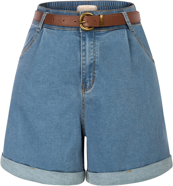 High-Waisted Wide-Leg Denim Shorts with Pockets
