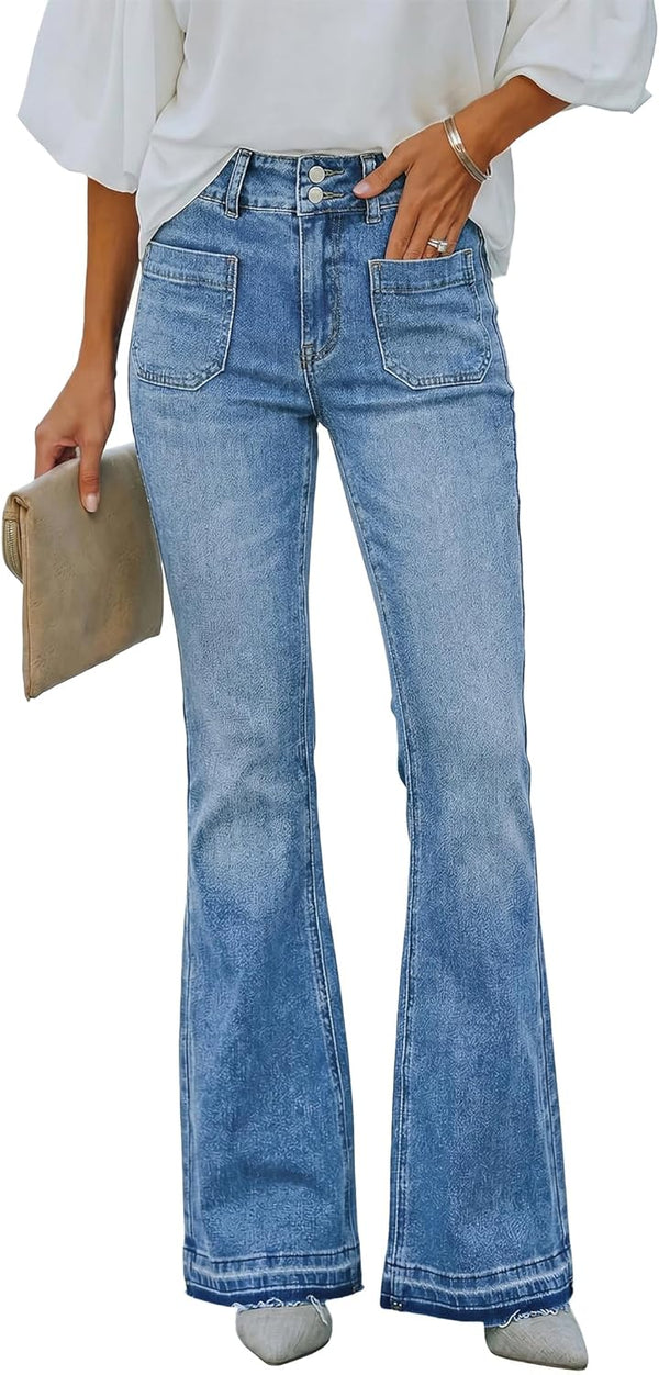 Flare Jeans For Women Frayed Hems Bell Bottom Jeans Mid High Waisted