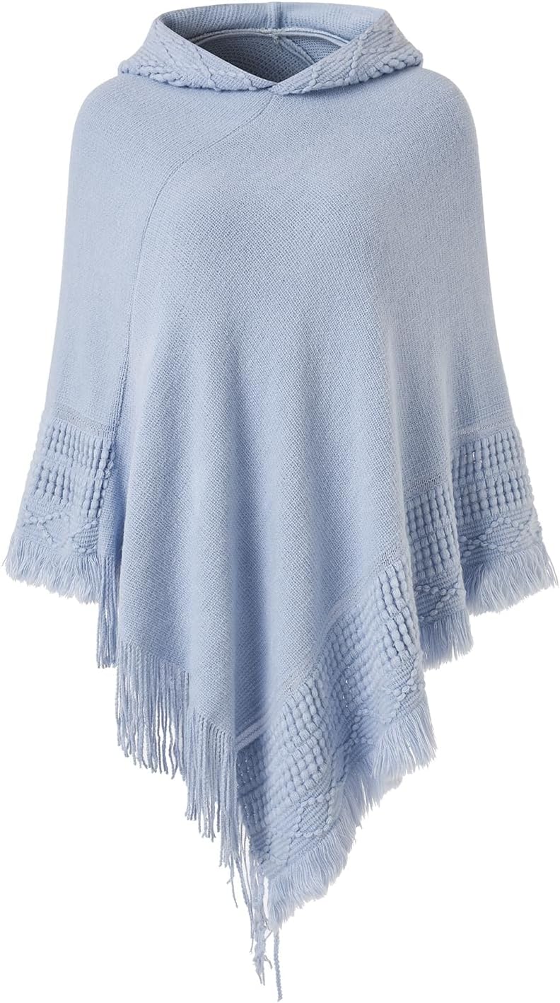 Ferand Women's Witchy Hooded Knit Poncho with Fringe