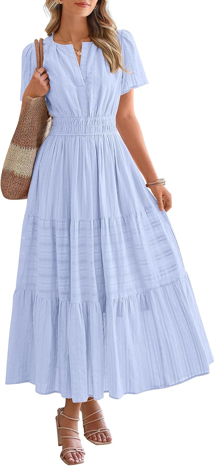 BTFBM Womens Summer 2026 Casual Maxi Dresses Lightweight Short Sleeve Dress