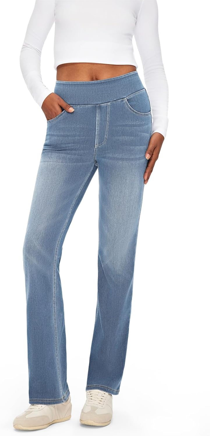 Fanica High Rise Bootcut Jeans For Women, Stretchy Pull On Elastic