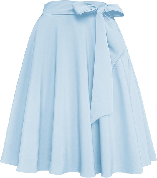 Womens Vintage High Waist A-Line Skater Skirt Flared Midi Skirt with Pockets