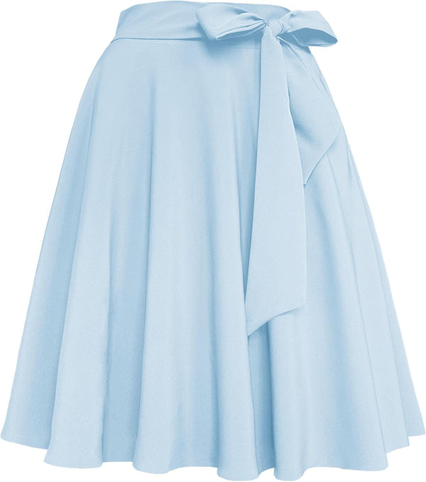 Womens Vintage High Waist A-Line Skater Skirt Flared Midi Skirt with Pockets