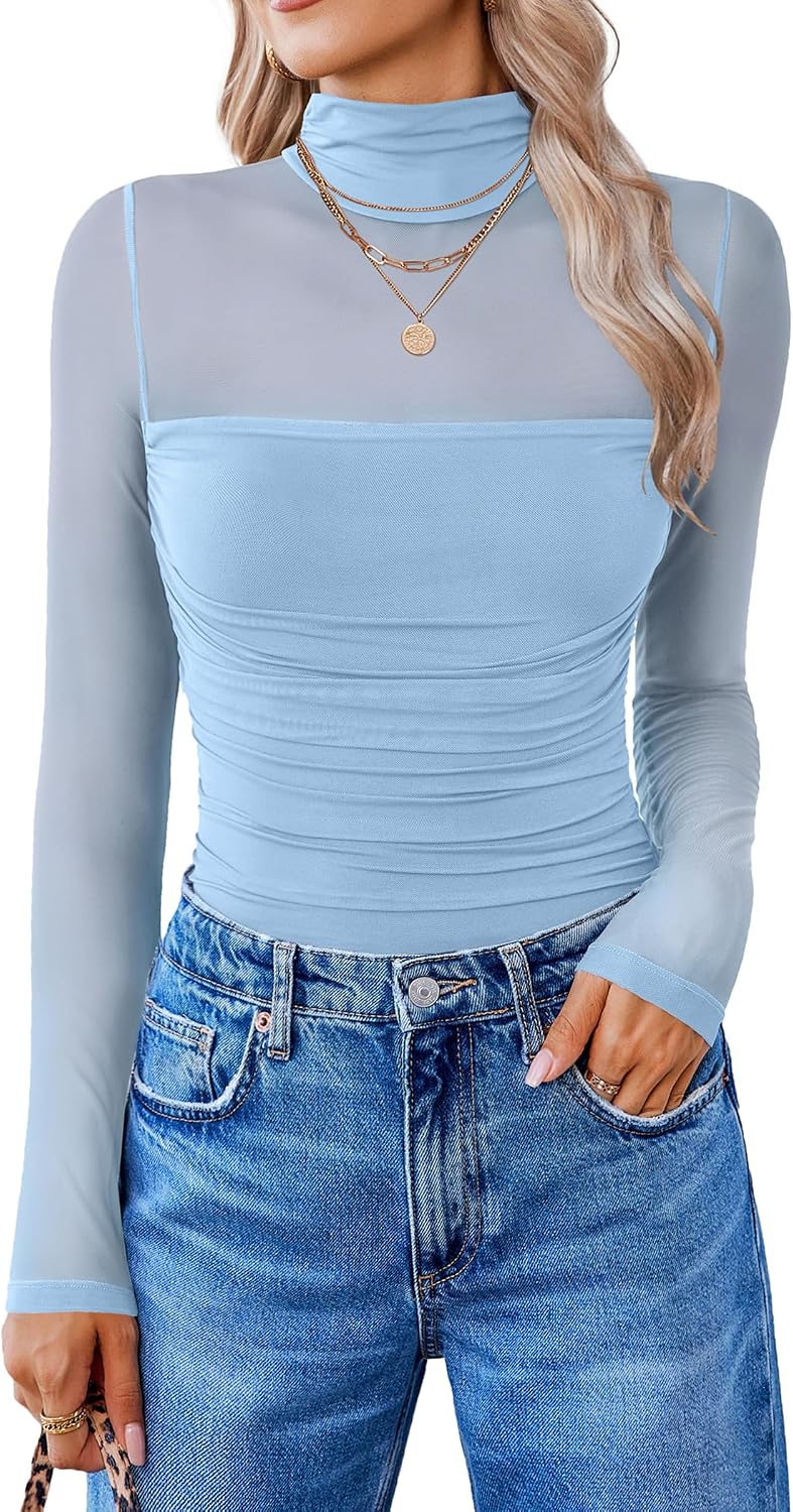 Avidlove Women Long Sleeve Bodysuit Turtle Neck Shapewear Body Suits Mesh One Piece Leotard Shirt Going Out Tops Fall Outfits