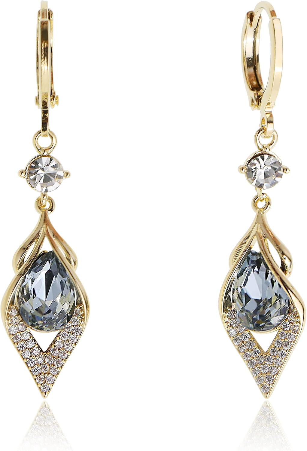 Gold Silver Small Hoop Dangle Earrings for Women, Trendy Dainty Rhinestone CZ Dangling Prom Wedding Leaf Flower Snowflake Butterfly Starfish Fashion Jewelry Gift