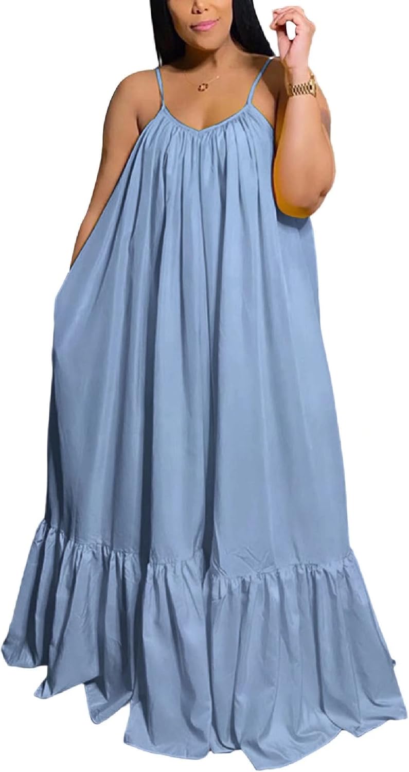 Women's Spaghetti Strap Oversized Loose Beach Long Maxi Swing Dress