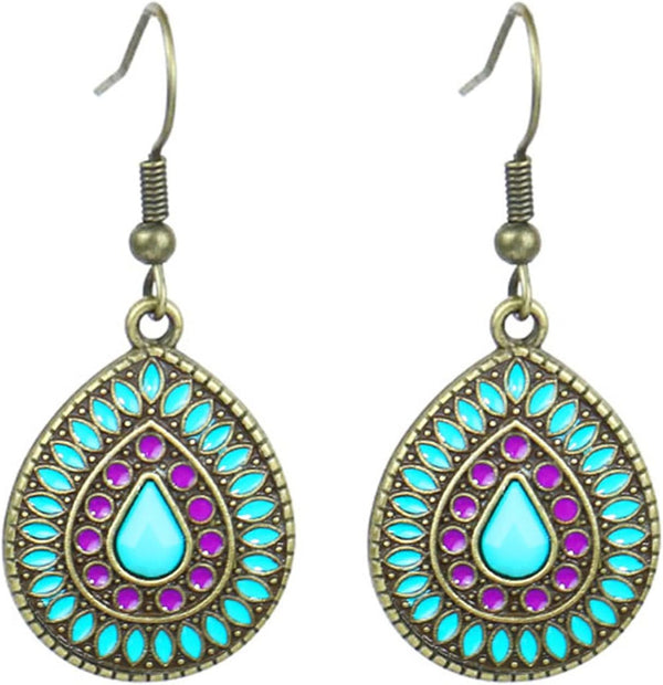 Handmade Boho Enamel Teardrop Dangle Earrings