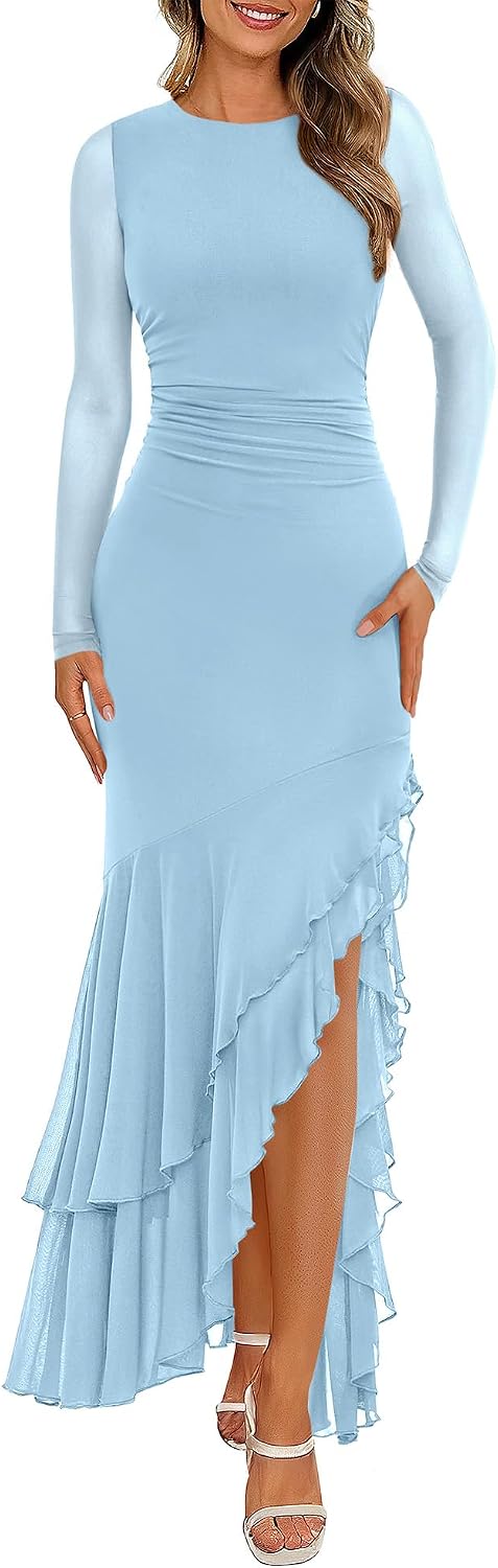 BTFBM Women's Maxi Dresses Fall 2026 Long Sleeve Wedding Guest Dress