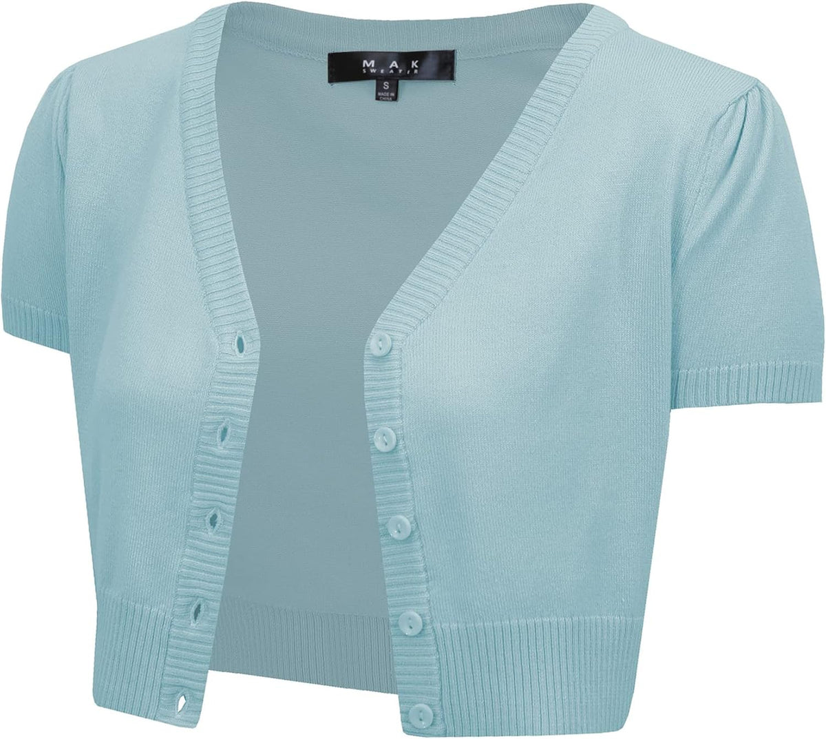YEMAK Women's Cropped Bolero Cardigan – Short Sleeve V-Neck Basic Classic Casual Button Down Knit Soft Sweater Knitted Top