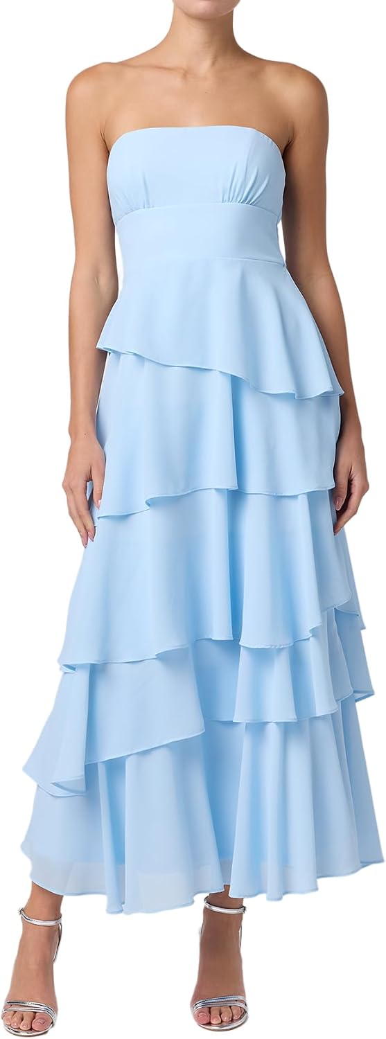 Lulus Jovie Tiered Women's Formal Midi Dress | Tiered Elegant Gown, Fall Wedding Guest & Formal Evening Midi Dress, Classy Engagement Party & Evening Party Attire