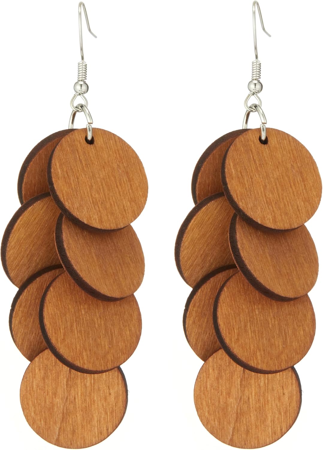 Bohemian Wooden Layered Disc Dangle Earrings